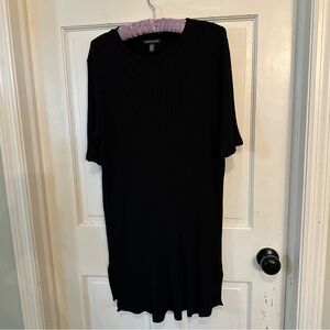 Eileen Fisher Black Stretch Short Sleeve Knit Ribbed Classic Mini Dress size Lg